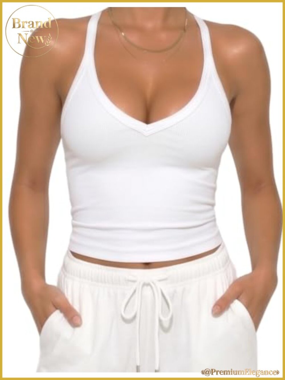 Women's Racerback V Neck Ribbed Tank Tops Long Length Slim Fit